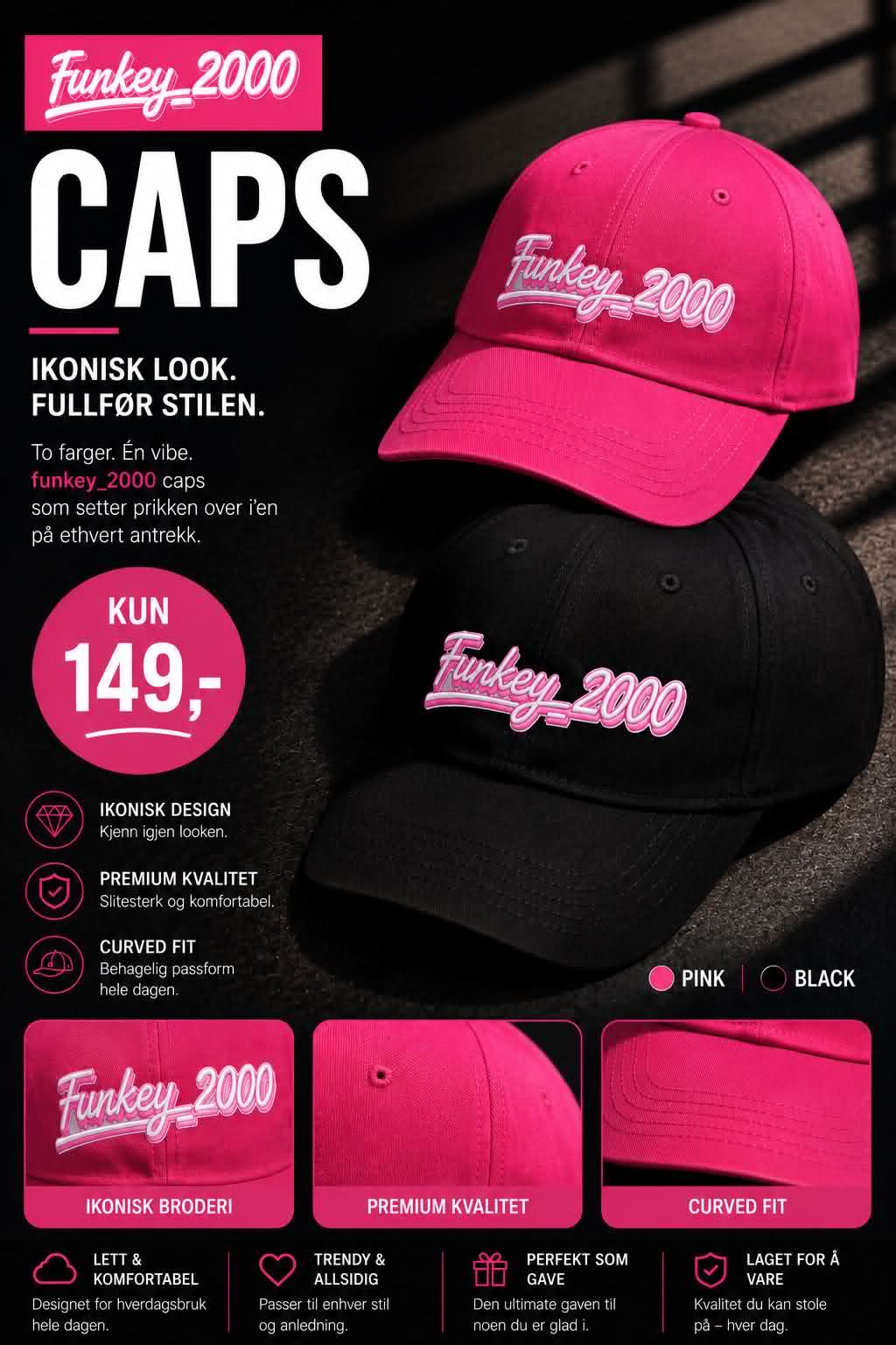 Rosa og svart Funkey_2000 caps