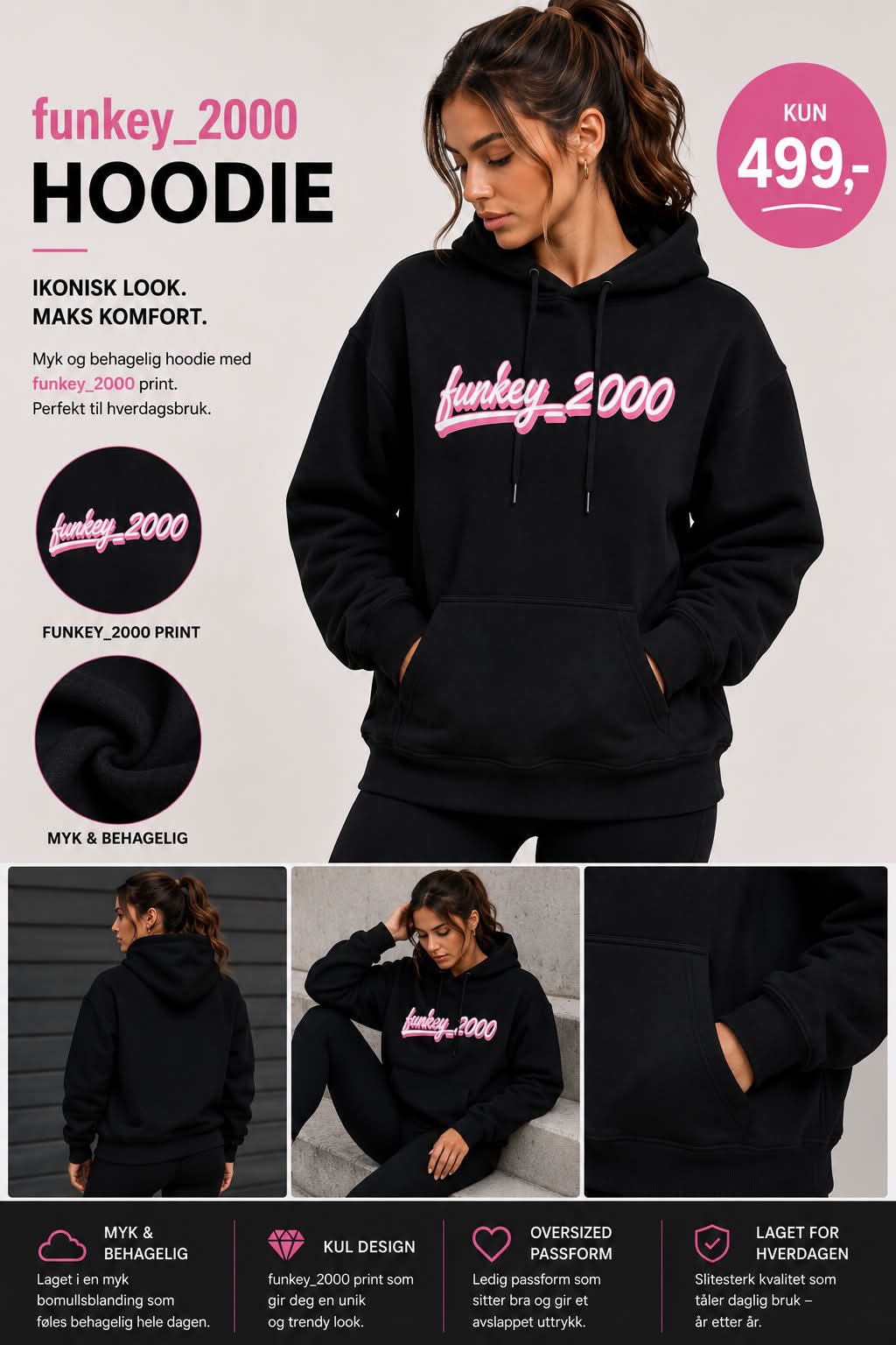 Svart Funkey_2000 hoodie