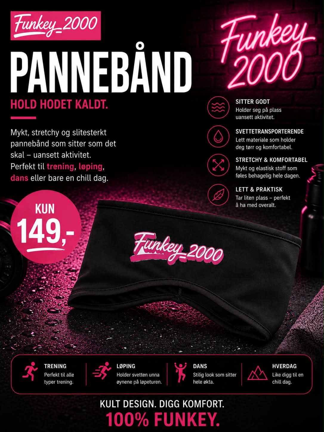 Svart Funkey_2000 pannebånd